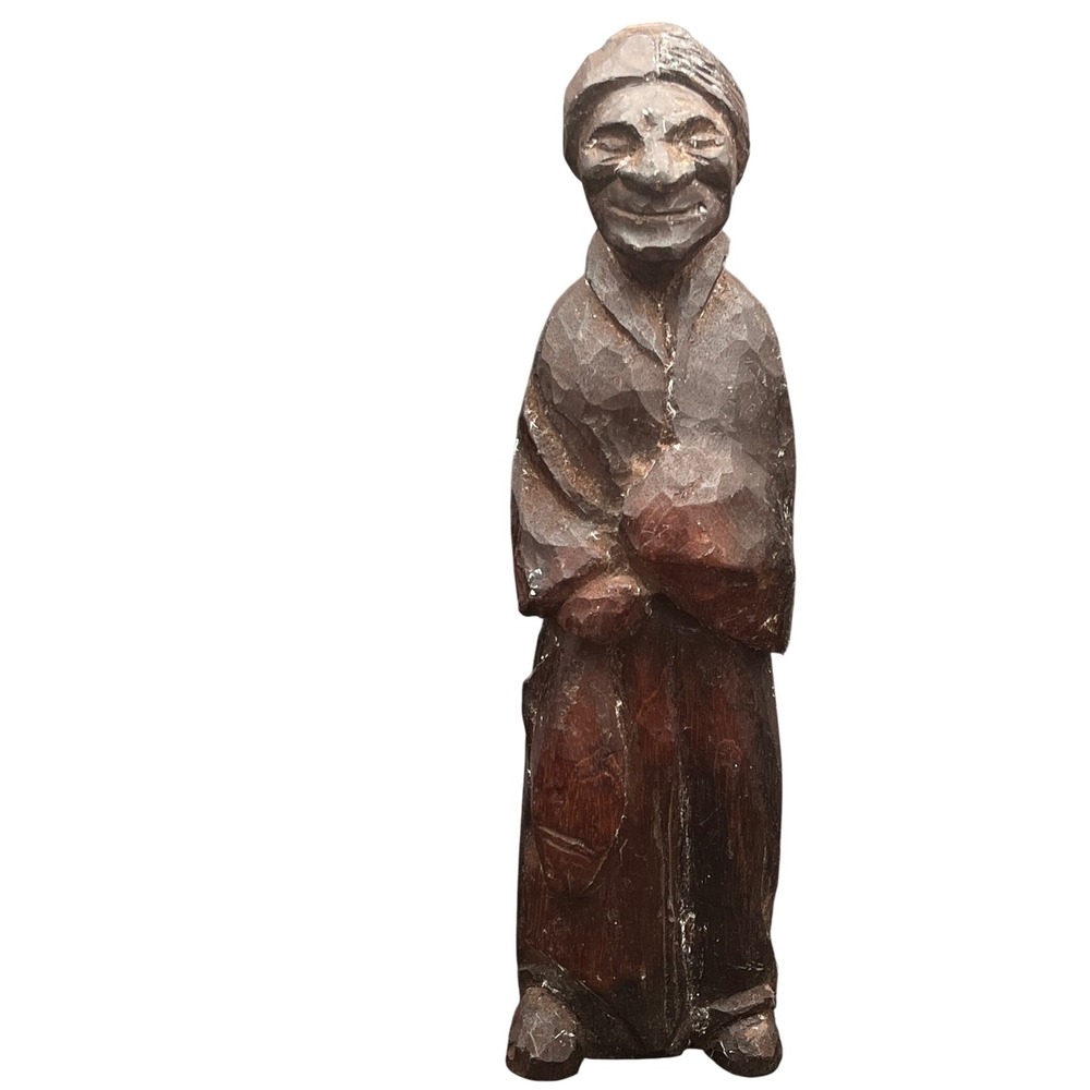 Vintage Hand Carved wood Primitive  Folk Art figure‎ Elderly women Rustic